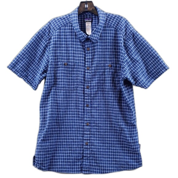Patagonia Shirt Mens XL Blue Plaid Short Sleeve Button Up Organic Cotton Casual - Picture 2 of 7